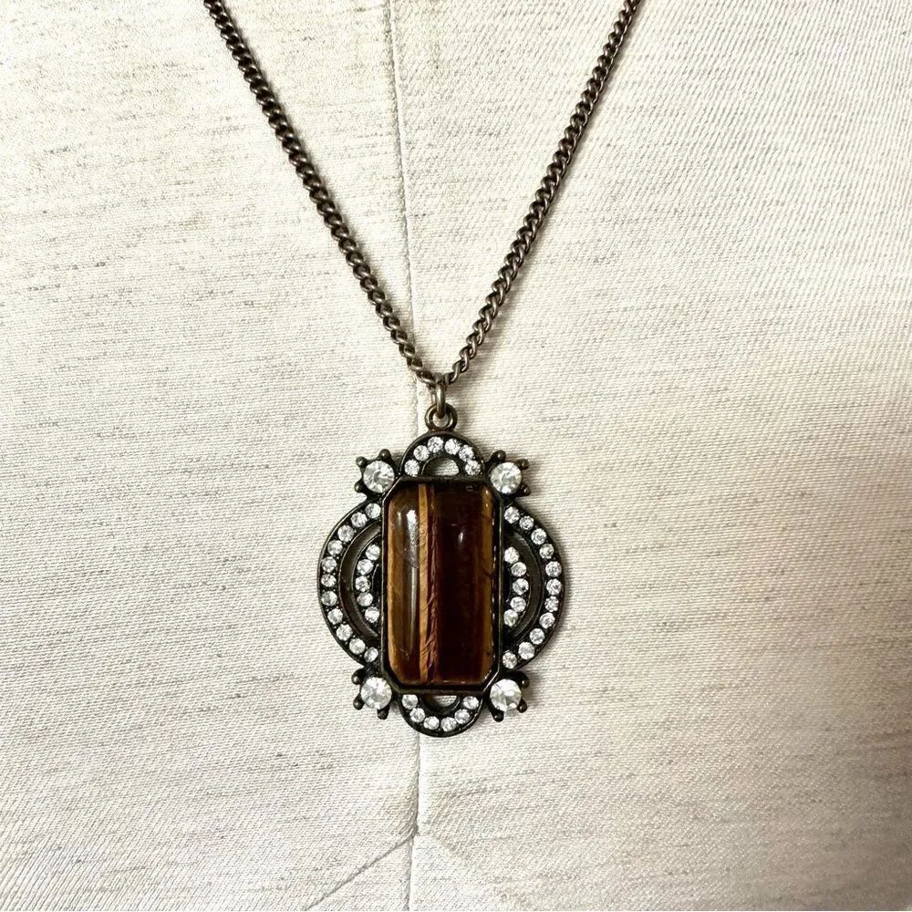 Tiger eye rhinestone pendant necklace